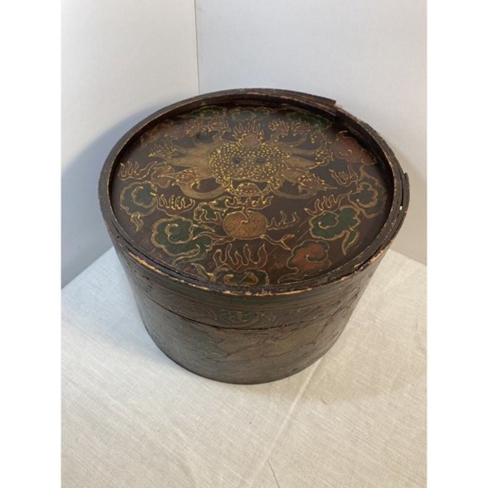 Antique Chinese Hat Box Hand Painted Rare - Picture 8 of 10